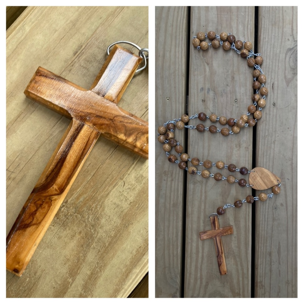 3.5 ft Vintage Jerusalem Wood Hand Crafted Cross Rosary